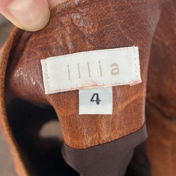 Illia Skirts Illia Distressed Brown Leather Mini Skirt With Silver